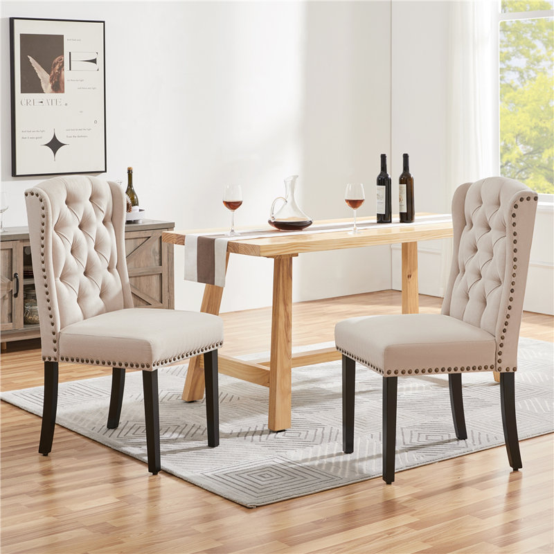 104cm H Tufted Polyester Blend Upholstered Side Chair, Beige