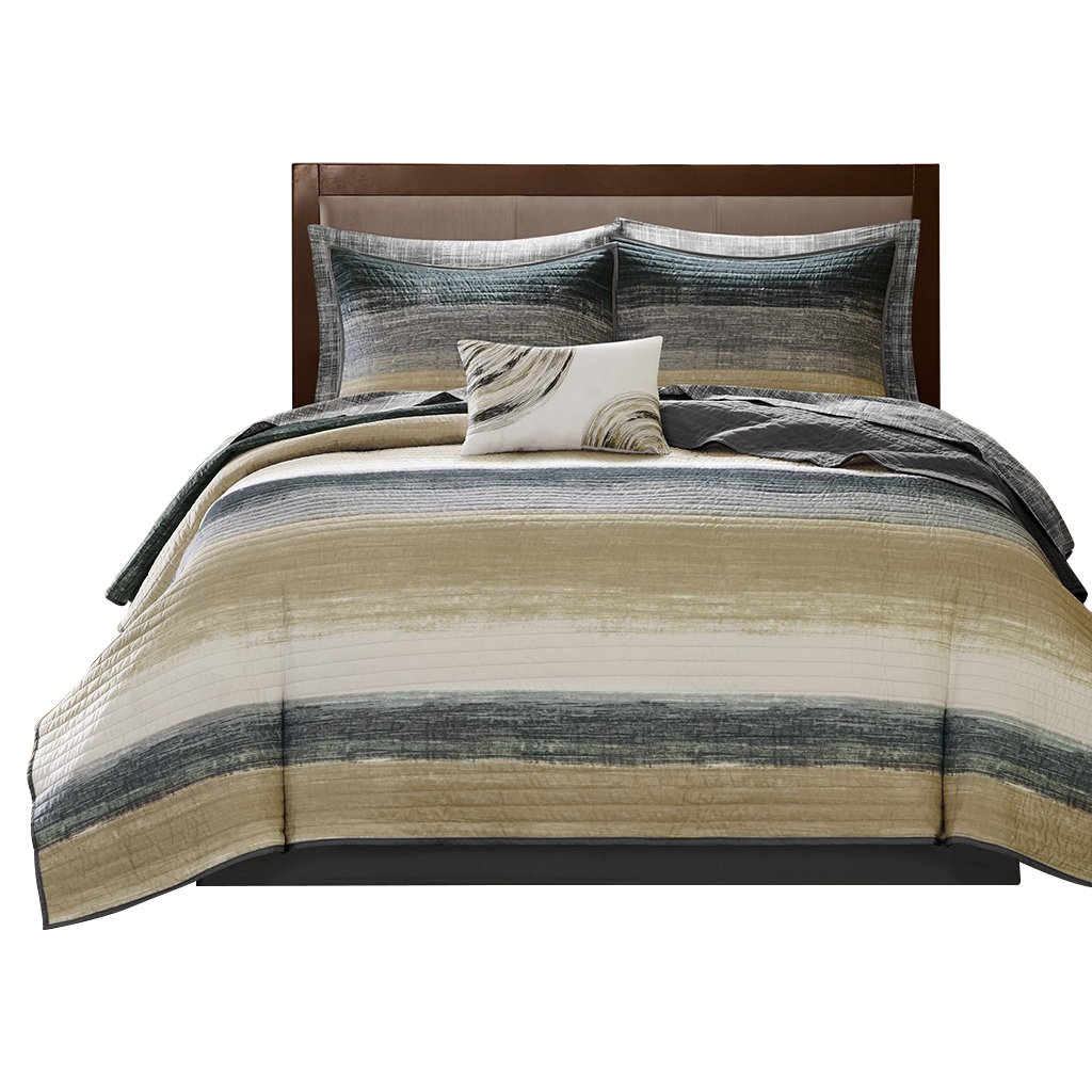 Gracie Mills Ianne Modern 8Piece Watercolor Stripe Quilt Set with
