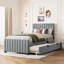 Lit simple tapissier en velours avec lit gigogne gris - Apparence attrayante en gris, sans sommier, construction solide, accessoire de maison élégant-1656421472-1656421473