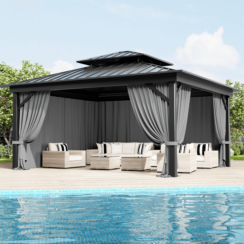 4-Panels Sidewall Curtains For Gazebo, Only Curtains, Gray, 78.74" H x 144" W x 120" D