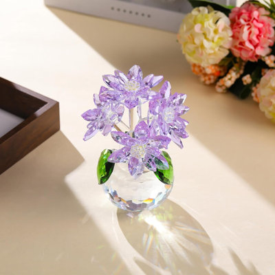 Élégante figurine de bouquet de marguerites en cristal avec base en verre, pièce maîtresse florale en cristal faite à la main K9 pour le salon, la chambre, le bureau et la décoration de mariage