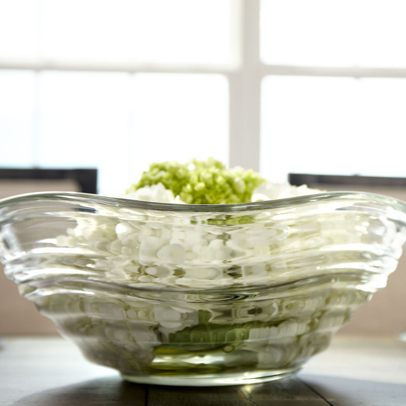 Wavelet Glass Decorative Bowl, 5.25" H x 11.25" W x 11.5" D