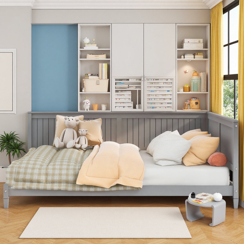 Lit plateforme Classic Mid-Century, Gris, Lit double