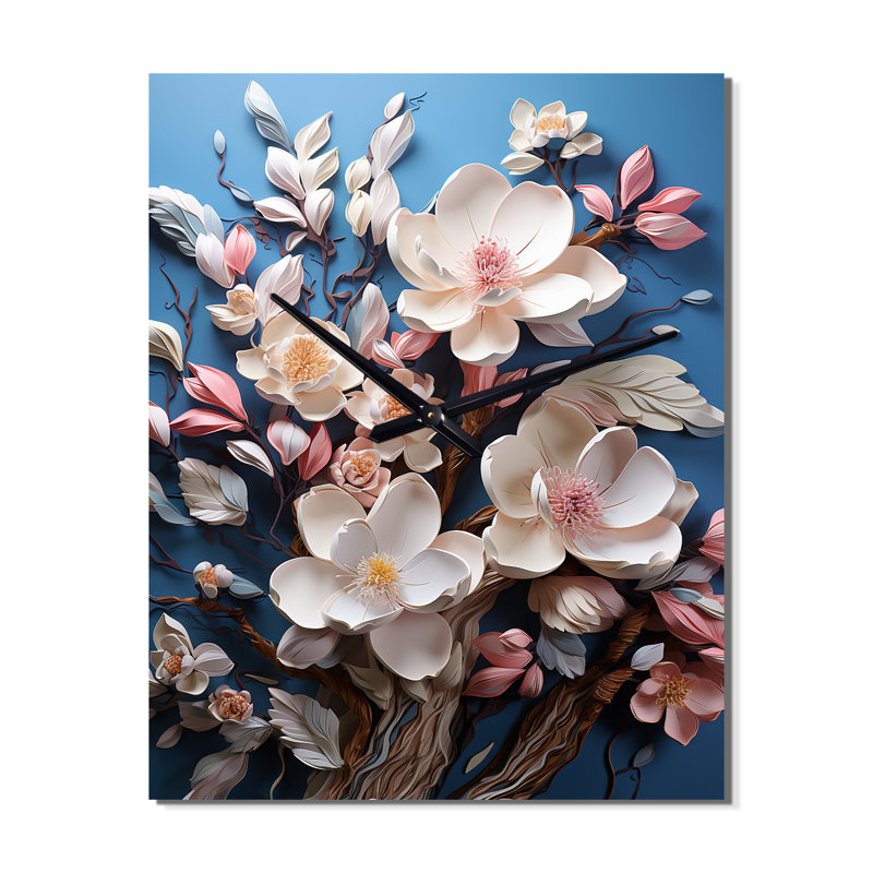 Horloge murale Bathesda - Magnolias surdimensionnée, Moyen