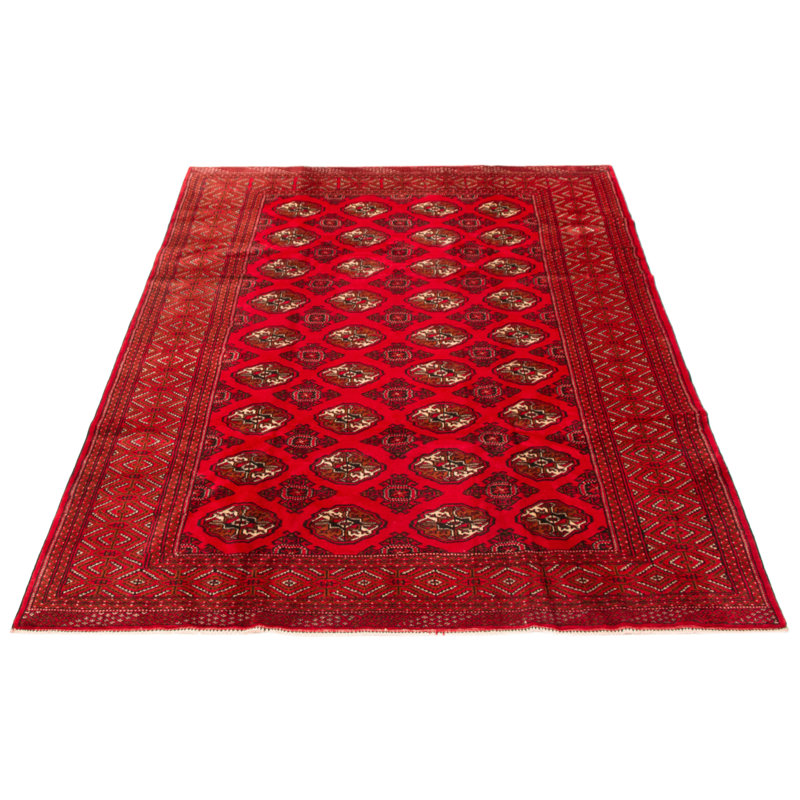 Tapis rouge en laine noué à la main de conception unique 6 pi 4 po x 9 pi 0 po Teimani