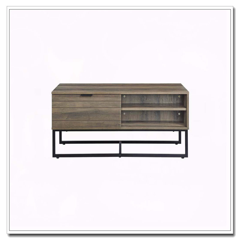 Rustic Oak And Black Coffee Table With Open Storage