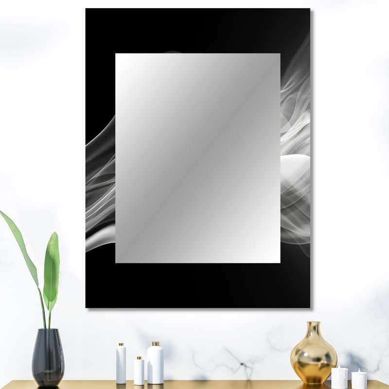 Black White Contemplative Abstraction II - Waves Unique Wall Mirror, Modern Mirror, Printed Metal Art, 40" x 30"