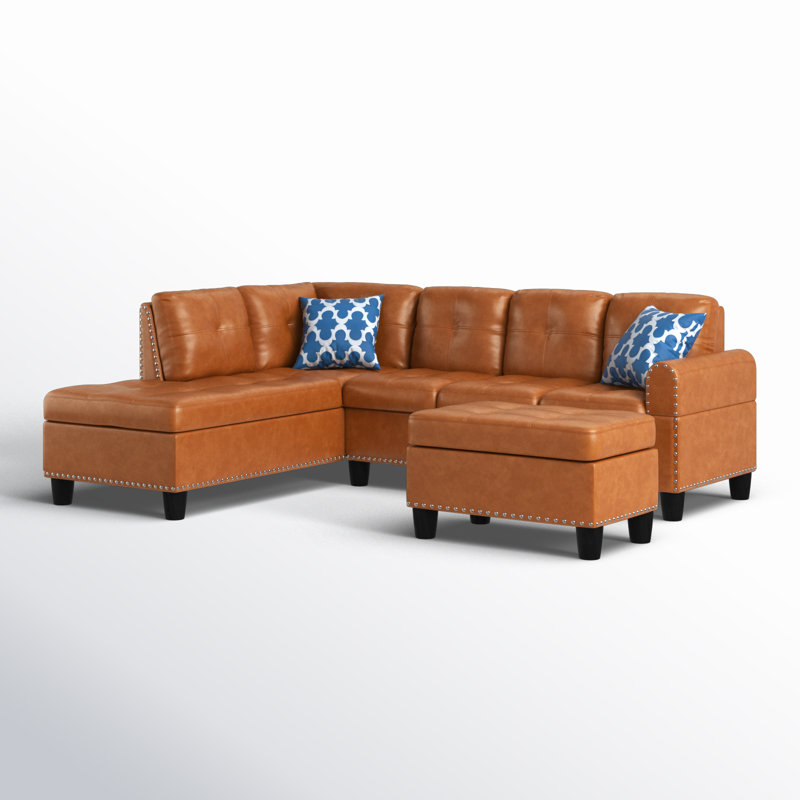 Alger Upholstered L-Shaped Sectional Left Hand Facing, Ginger Brown Faux Leather