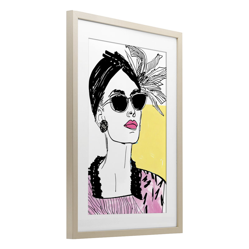 «The Rebel Muse», reproduction sous verre encadrée, design par Andrea Haase, H 23 po x l 17 po, Cadre de récolte en pin