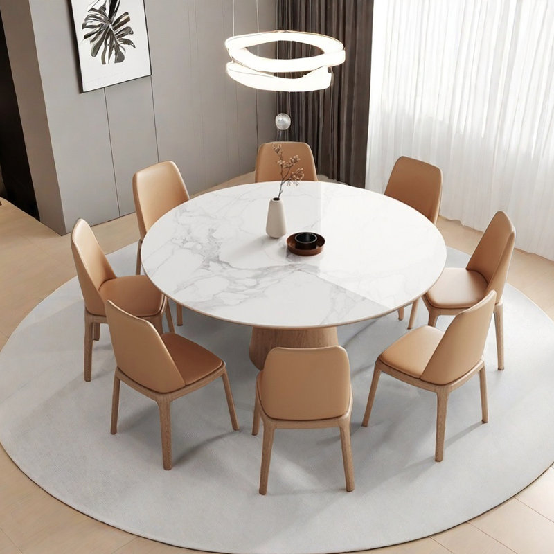 Table de salle à manger ronde moderne avec plateau en pierre brillant, H 29,5 po x L 59,1 po x l 59,1 po