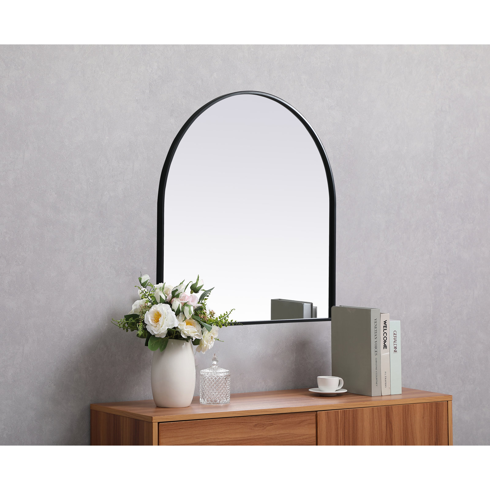 Sabine Metal Arch Wall Mirror, Black, 30" x 30"