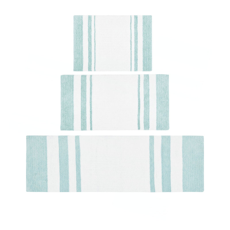 Reversible Bath Rug, Aqua, Set of 3 - 1'8" x 2'6"