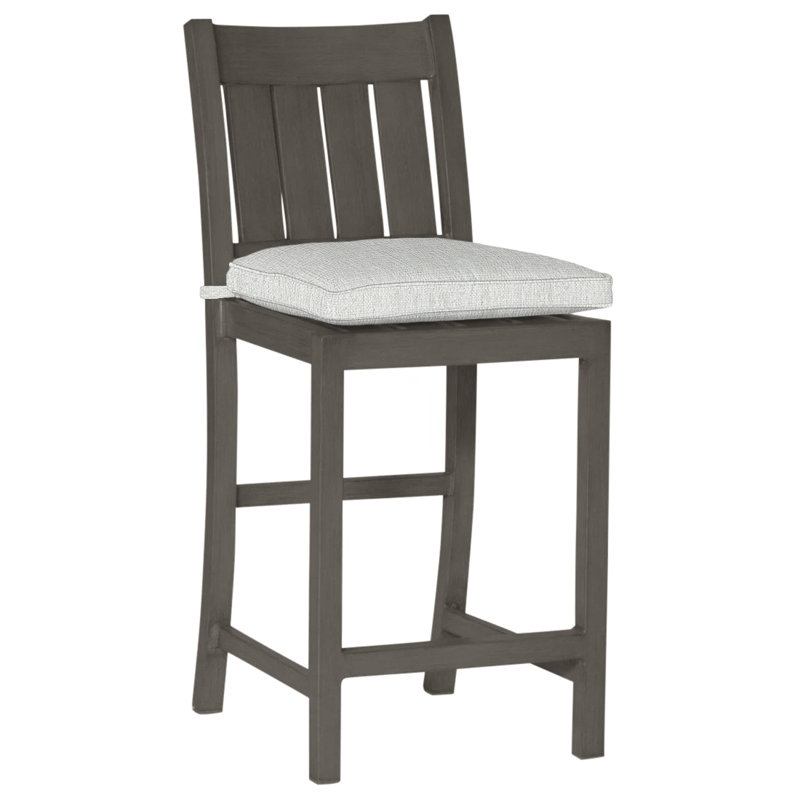 Club 24" Patio Bar Stool with Cushion, Welt, Slate Gray, Bali Pearl