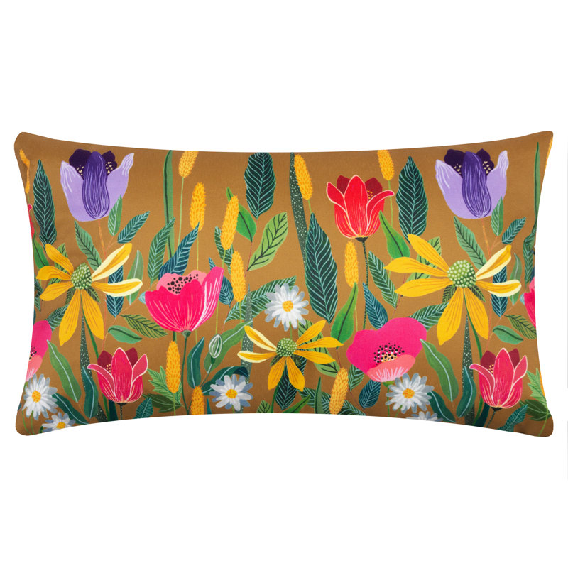 Indoor / Outdoor Floral Rectangular Lumbar Cushion with Filling