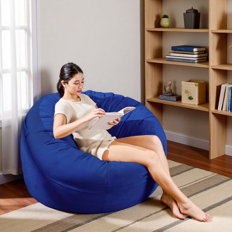 Bean Bag Chair, 4FT Bean Bag With Velvet Cover, Giant Bean Bag Chairs  With Filler Adult, Bean Bag Sofa Filled With High-Density Sponge For Living Room, Bedroom