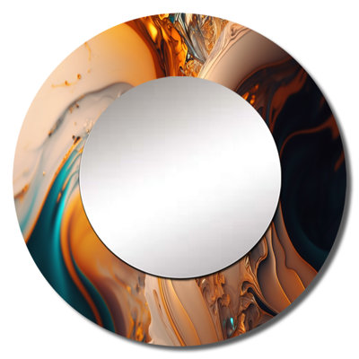 Palmena Yellow And Green Fluid Abstractions II - Liquid Ink Large Wall Mirror, Modern Round Decorative Mirror, Printed Metal Art
