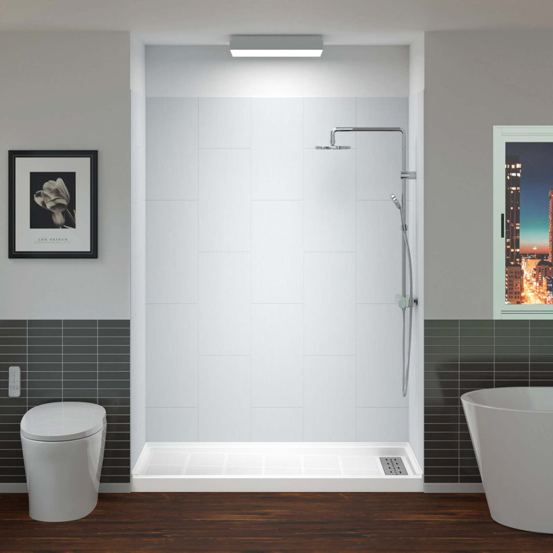Cove 60'' W 75'' H Framed Rectangle Shower Stall, Nickel, White/Brushed Nickel Trim, Right