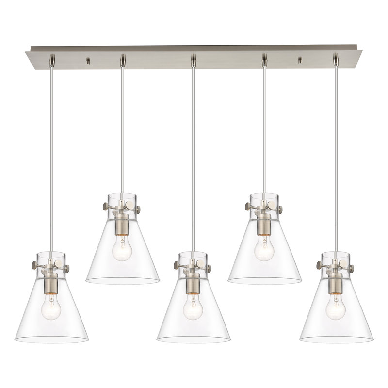 Luminaire suspendu conique à 5 lumières Amrith, Transparent, Nickel satiné brossé