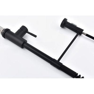 Stainless Steel Pull-Down Kitchen Faucet In Matte Black, 360 Rotating Nozzle, Two Water Output Settings For Practical Tasks Black Pull Down Faucet, Construction, User- Operations