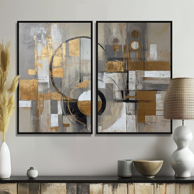 Gold And Grey Radical Simplicity I - Abstract Midcentury Oversized Wall Art