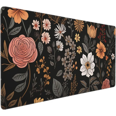 Tapis de souris imperméable grand format (40 x 80 cm) pour bureau, compatible avec clavier et souris d'ordinateur, idéal pour ordinateur portable et PC de jeu - Motif de fleurs bohèmes