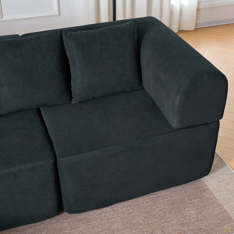 Canapé modulaire de 106 po, canapé modulaire en L en forme de L avec assise profonde, canapé moderne en velours sans os avec méridienne mobile et 5 coussins, canapé compressé pour le salon, aucun assemblage requis