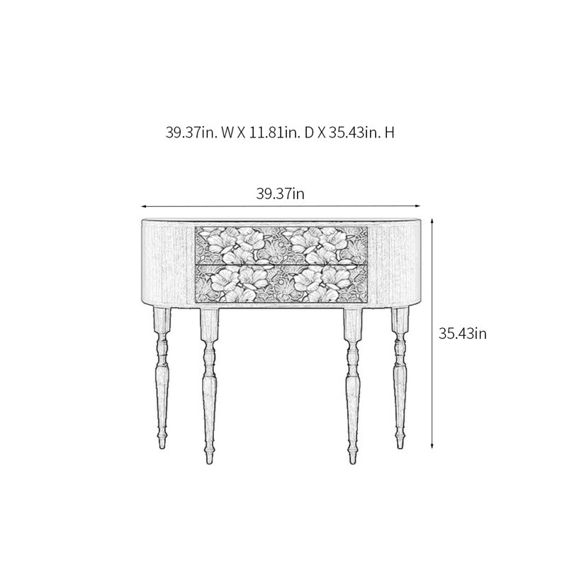Console rétro avec 2 tiroirs, H 35,43 po x l 39,37 po x P 11,81 po
