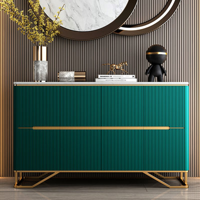 Luxe Gold-Trimmed Entryway Cabinet with Slate Top
