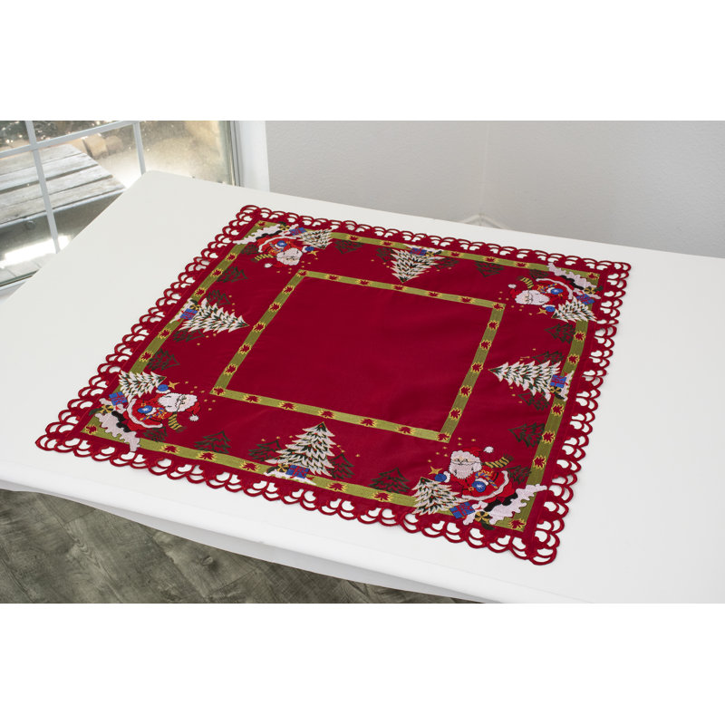 Joswick Santa Claus Christmas Trees Red Table Topper (33" Square)