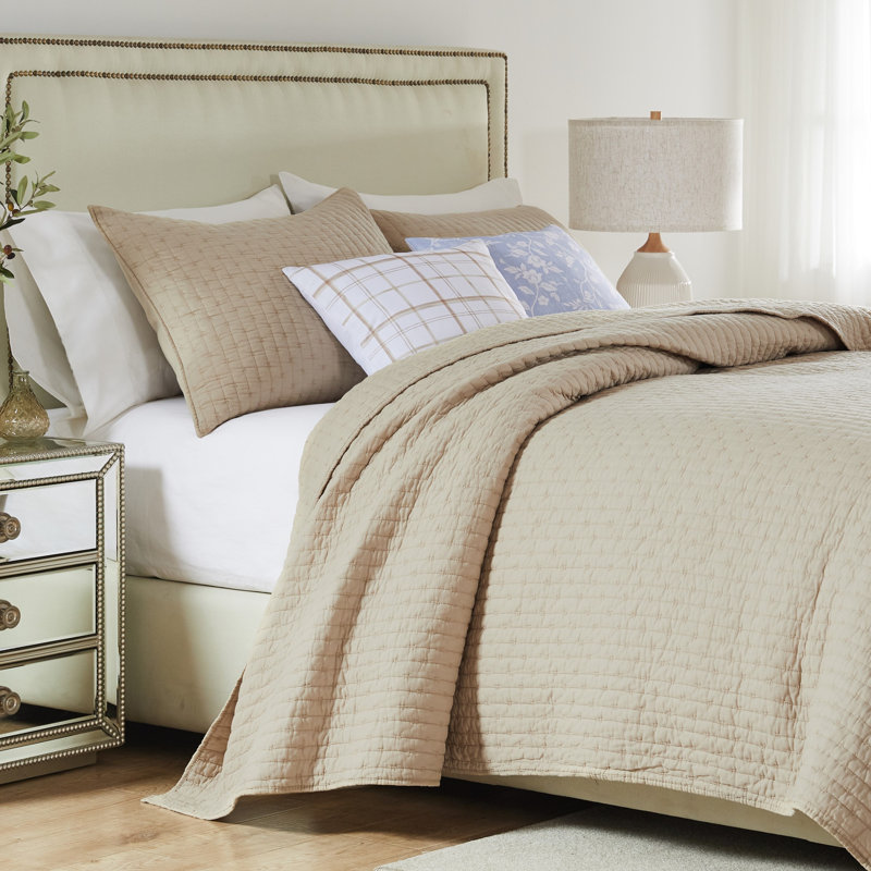 Ensemble de courtepointe 3 pièces 90 x 90 + 20 x 26 Greenland Home Fashions Monterrey Taupe, Grand lit