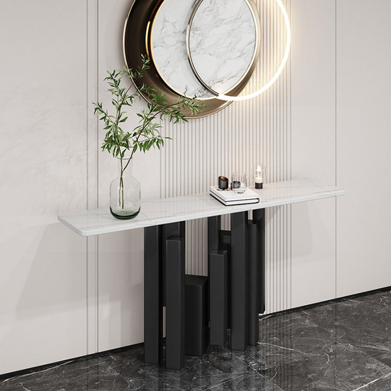 Console de style italien moderne et minimaliste, 31.5" H x 55.1" W x 13.8" D, White, White / Black