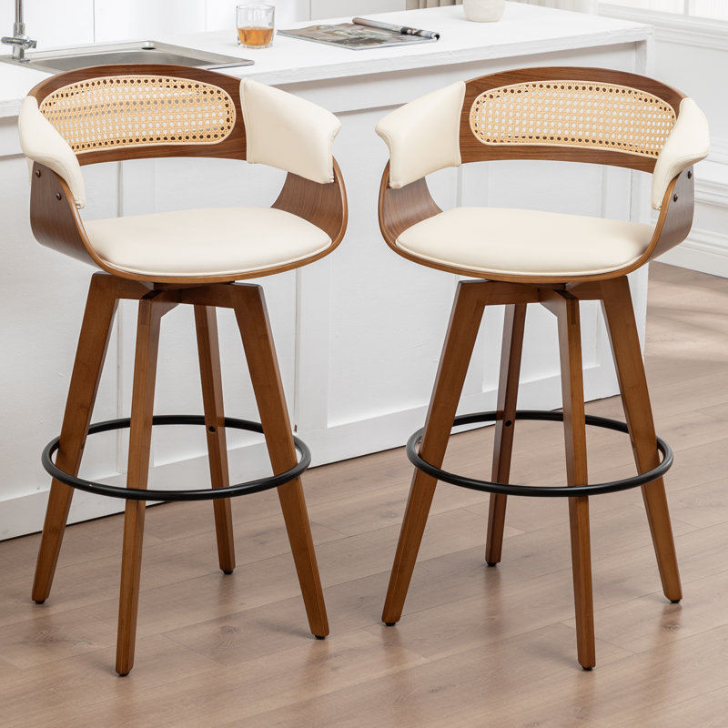 Tabourets de bar pivotants rembourrés, Beige, Tabouret de comptoir (siège d'une hauteur de 26,3