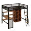 Lit mezzanine avec bureau et garde-robe de rangement, échelle encastrée et garde-corps sur toute la longueur