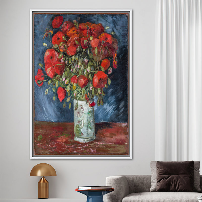 Impression sur toile Van Gogh Poppies, H 65 po x l 45 po, Blanc, Impression encadrée flottante sans passe-partout
