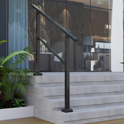 Hand Rails for Outdoor Steps, 3-4 Step Stair Railing Outdoor, 4 Step Handrails for Outdoor Steps, Black