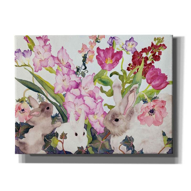 «Three Bunnies On Canvas» par Carissa Luminess, H 12 po x l 16 po x P 0,75 po