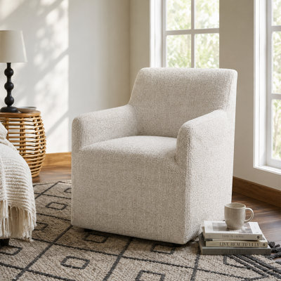 Chaise de salle à manger rembourrée sans accoudoirs avec roulettes, beige