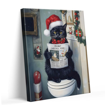 Décoration murale humoristique de Noël pour salle de bain, avec Père Noël, renne, chat et bonhomme de neige, idéale pour les toilettes et la salle de bain des invités.