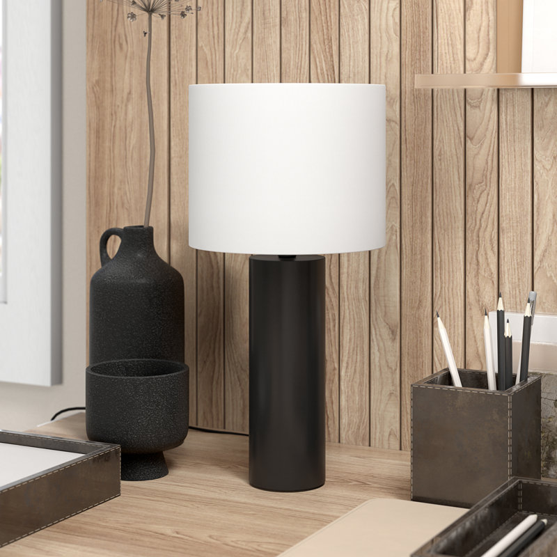 York 16" Tall Mini Lamp with Fabric Shade in Brass/White, Black