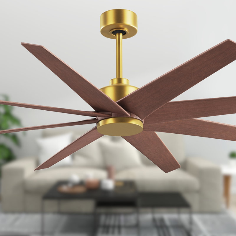 Ariella - Eight Blade Ceiling Fan - Brushed Brass Finish - Matte Black Blades, Walnut Tone, Brushed Brass