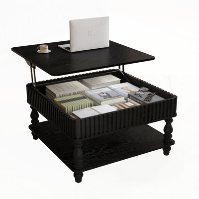 Lift Top Coffee Table with Storage Solid Wood Frame