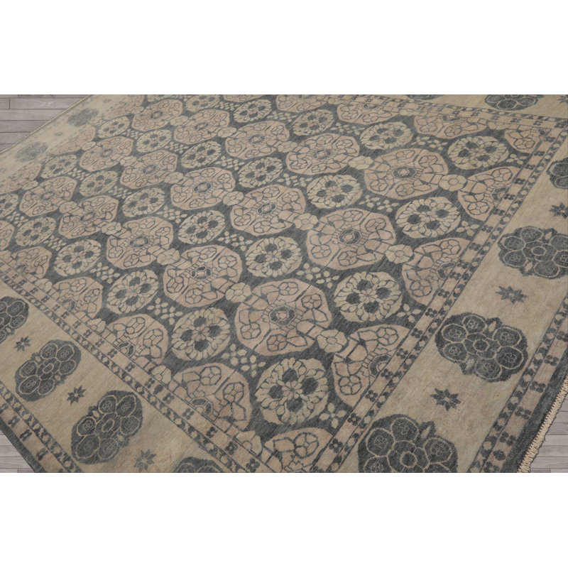 Tapis transitionnel gris en laine noué à la main 8 x 10 po Khotan