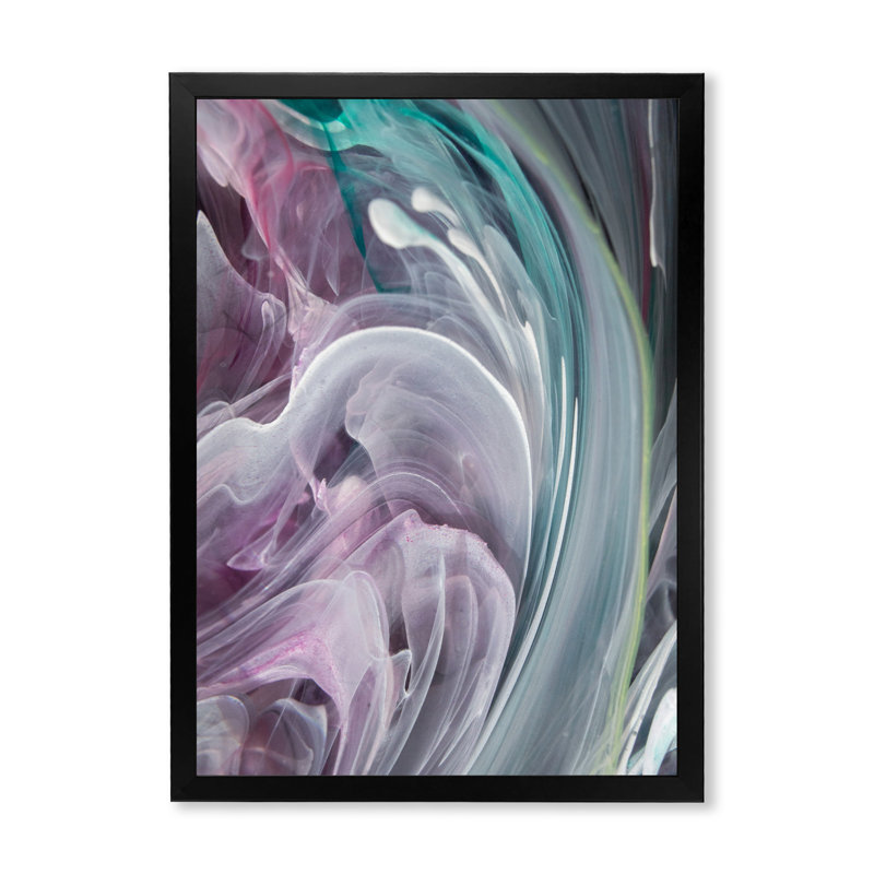 Turquoise et mauve liquide Flow Art IV - reproduction d'art moderne sur toile, Toile avec cadre noir