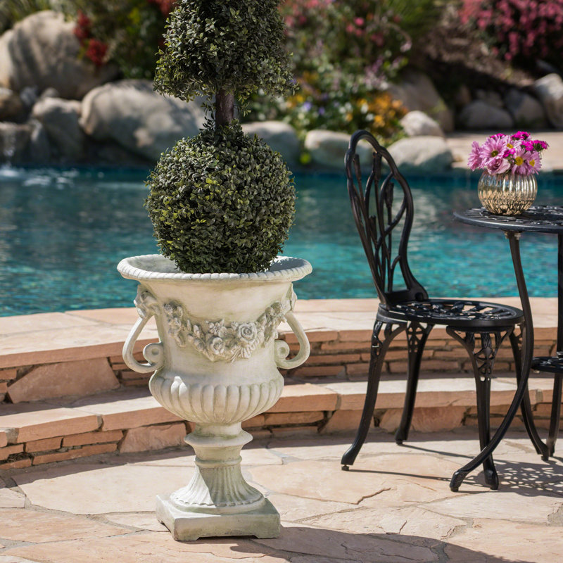 Magnesium Oxide Garden Urn Planter - Lightweight Concrete, 17.28"X17.28"X24.25", No Assembly, White Color Made Of Concrete Oxide,