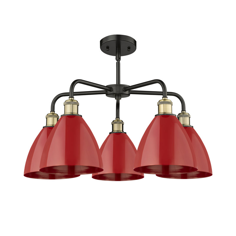Lustre en dôme à 5 lumières Trickett, Rouge, Noir/laiton antique