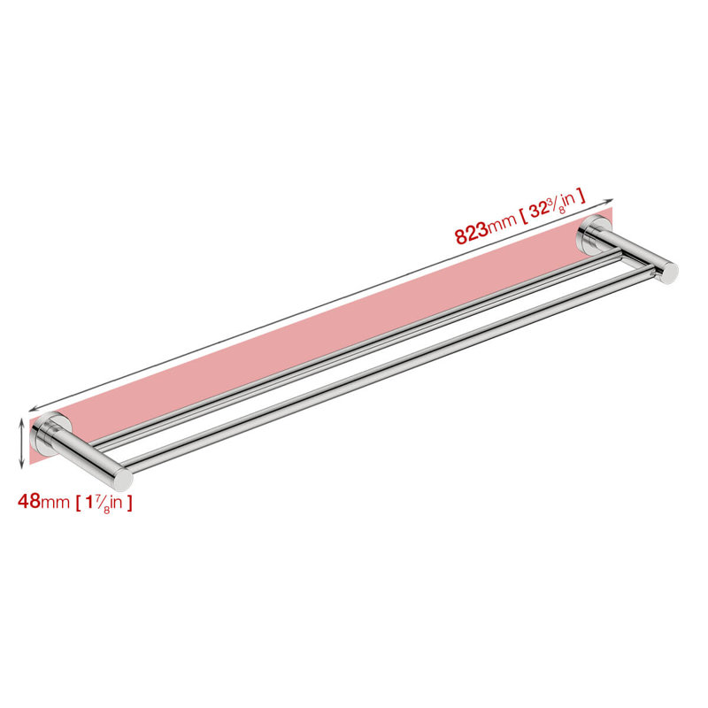 2 Double Wall Mounted Towel Bar, Polished Stainless Steel