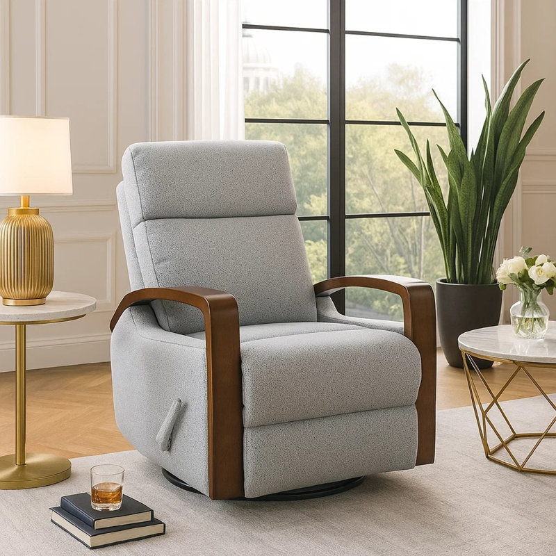 Fauteuil inclinable et pivotant manuel Mery, tissu bouclé gris clair