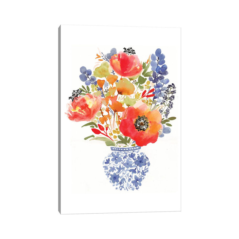 Chinoiserie Poppy by Bria Nicole - Print on Canvas, 101.6 cm H x 66.04 cm W x 3.175 cm D, Wrapped Canvas