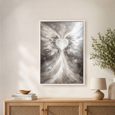 Angel Wings Heart Canvas Wall Art with Floating Frame, Ready to Hang