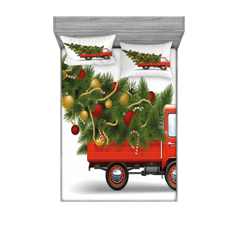 Drap-housse et coussin décoratif Ambesonne Christmas, blanc, rouge, vert, Ensemble de draps pour très grand lit californien